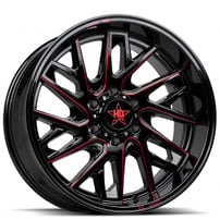 20" Luxxx HD Wheels LHD29 Gloss Black with Red Milled Off-Road Rims