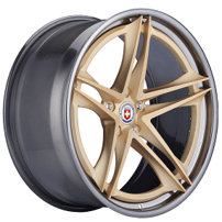 21" Staggered HRE Wheels S207H Frozen Gold Center with Polished Dark Clear Outer and Inner Forged Rims