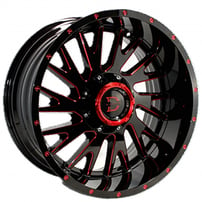 20" Disaster Wheels D03 Gloss Black with Candy Red Milled Off-Road Rims