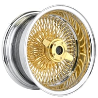 14x7" LA Wire Wheels Reverse 100-Spoke Straight Lace American Gold Triple Plating Center with Chrome Lip with Gold Heavy Duty Knock-Off Rims