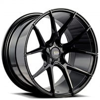 22" Staggered Savini Wheels Black Di Forza BM14 Gloss Black Rims