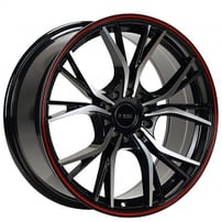 17" NS Wheels Tuner NS1806 Gloss Black Machined with Red Stripe Rims