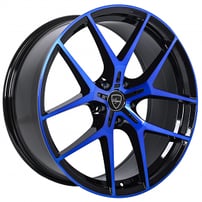 20" Staggered Elegant Wheels E017 Gloss Black with Candy Blue Face Rims