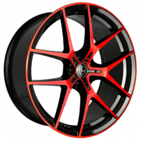 20" Staggered Elegant Wheels E017 Gloss Black with Candy Red Face Rims