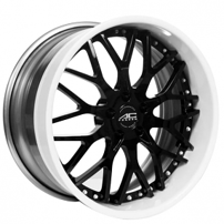 22" Staggered AC Forged Wheels ACF701 Black Face with White Lip Three Piece Rims