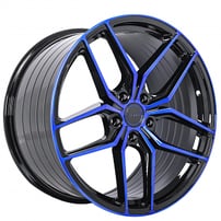 22" Staggered Stance Wheels SF03 Custom Gloss Black with Ocean Blue Accents Flow Formed Rims