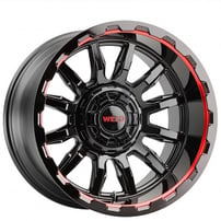 20" Weld Off-Road Wheels Gauntlet W138 Gloss Black with Red Milled Rotary Forged Rims