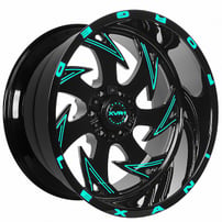 22" Lexani Off-Road Forged Wheels Insane Custom Gloss Black with Teal Milled Rims