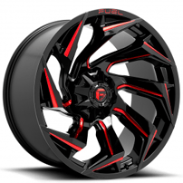 22" Fuel Wheels D755 Reaction Gloss Black with Red Milling Crossover Rims