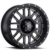 20" ICON Alloys Wheels Alpha Satin Black with Milled Windows and Black Ring Off-Road Rims