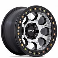 17" KMC Wheels KM237 Riot Beadlock Machined Face with Satin Black Windows and Ring Off-Road Rims