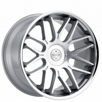 22" Staggered Blaque Diamond Wheels BD-27 Silver Machined with Chrome SS Lip Rims 