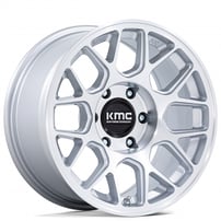 17" KMC Wheels KM730 Hatchet Gloss Silver with Machined Face Lip Off-Road Rims