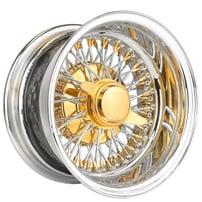 15x7" LA Wire Wheels Reverse Gold/Chrome 72-Spoke Cross Lace American Gold Triple Plating with Chrome Rims