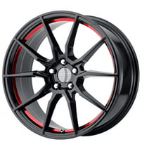 20" Staggered OE Creations Wheels PR193 Gloss Black with Red Undercut Rims 