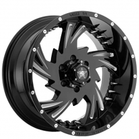 22" Luxxx HD Wheels LHD7 Gloss Black Milled with Chrome Spike Rivets Off-Road Rims
