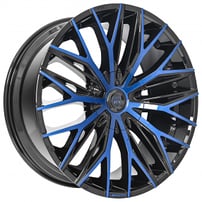 24" Staggered Lexani Wheels Aries Gloss Black Color Matched Blue Covered Cap Rims