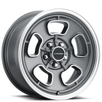 15" Staggered Vision Wheels 148 Shift Satin Grey with Machined Face and Lip 5-Lugs Rims