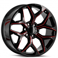24" OE Creations Wheels PR177 Gloss Black with Red Milled Rims