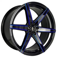 18" Elegant Wheels E002 Gloss Black with Candy Blue Milled Rims