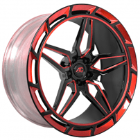 22x9/10.5" AC Forged Wheels ACM4 Gloss Black with Red Accents Aero Disc Lip Monoblock Forged Rims (Blank, Custom Offset)