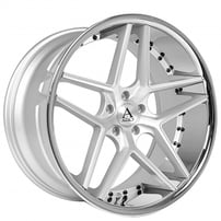 20" Staggered Azad Wheels AZ1029 Brushed Silver with Chrome Lip Rims
