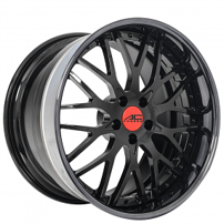 20" Staggered AC Forged Wheels ACF701 Gloss Black Face with Black Chrome Lip and Red Cap Three Piece Rims