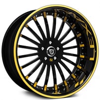 22" Lexani Forged Wheels LF-Luxury LF-714 Black with Yellow Tips and Stripe Forged Rims 