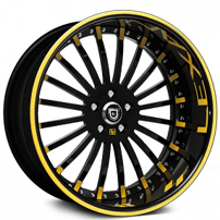 26" Lexani Forged Wheels LF-Luxury LF-714 Black with Yellow Tips and Stripe Forged Rims 