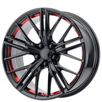 20" Staggered OE Creations Wheels PR194 Gloss Black with Red Undercut Rims 
