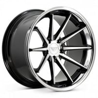 20" Staggered Ferrada Wheels FR4 Black Machined with Chrome Lip Rims