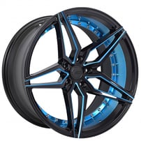 20" Staggered AC Wheels AC01 Gloss Black with Ocean Blue Accents Extreme Concave Rims 