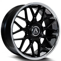 24" Staggered Azad Wheels AZV02 Gloss Black with SS Lip XL Cap Rims
