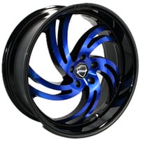 20" Elegance Wheels Spinner Gloss Black with Candy Blue Face Rims