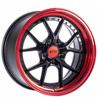 19" Staggered F1R Wheels F105 Black with Red Lip Rims