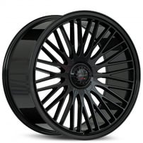 24" Staggered Gianelle Wheels Aria Gloss Black Flow Formed Spindle Cap Rims