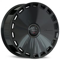 24" Staggered Giovanna Wheels Dicotto Gloss Black Flow Formed Floating Cap Rims