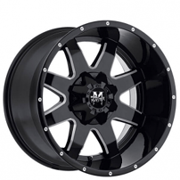 17" Off Road Monster Wheels M08 Gloss Black Milled Rims 