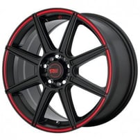 17" Motegi Racing Wheels MR142 CS8 Satin Black with Red Stripe Rims