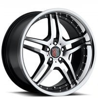 20" Staggered MRR Wheels RW2 Black Machined Face with Chrome Lip Rims 