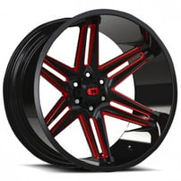 24" Vision Wheels 363 Razor Gloss Black Milled Spokes with Red Tint Off-Road Rims
