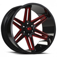 22" Vision Wheels 363 Razor Gloss Black Milled Spokes with Red Tint Off-Road Rims