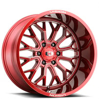 24" Vision Wheels 402 Riot Gloss Red with Milled Off-Road Rims