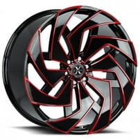 24" Xcess Wheels X04 Gloss Black Milled Edge Red Rims