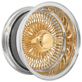 14x7" LA Wire Wheels Reverse 100-Spoke Straight Lace American Gold Plating Center with Chrome Lip Rims
