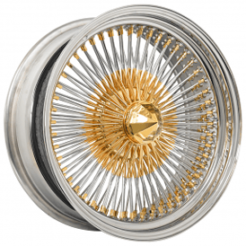 22x8" LA Wire Wheels Standard Gold/Chrome 150-Spoke Straight Lace American Gold Plating with Chrome Rims