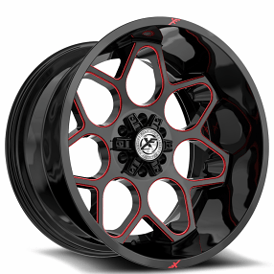 20" XF Off-Road Wheels XF-233 Gloss Black with Red Milled Rims 