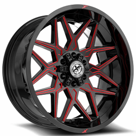 20" XF Off-Road Wheels XF-238 Gloss Black with Red Milled Rims  