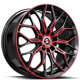 18" SPEC-1 Wheels SP-57 Gloss Black with Red Machined Rims 