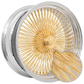 22x8" LA Wire Wheels Standard Diamond Cut 150-Spoke Straight Lace Chrome with American Gold Plating Center Rims